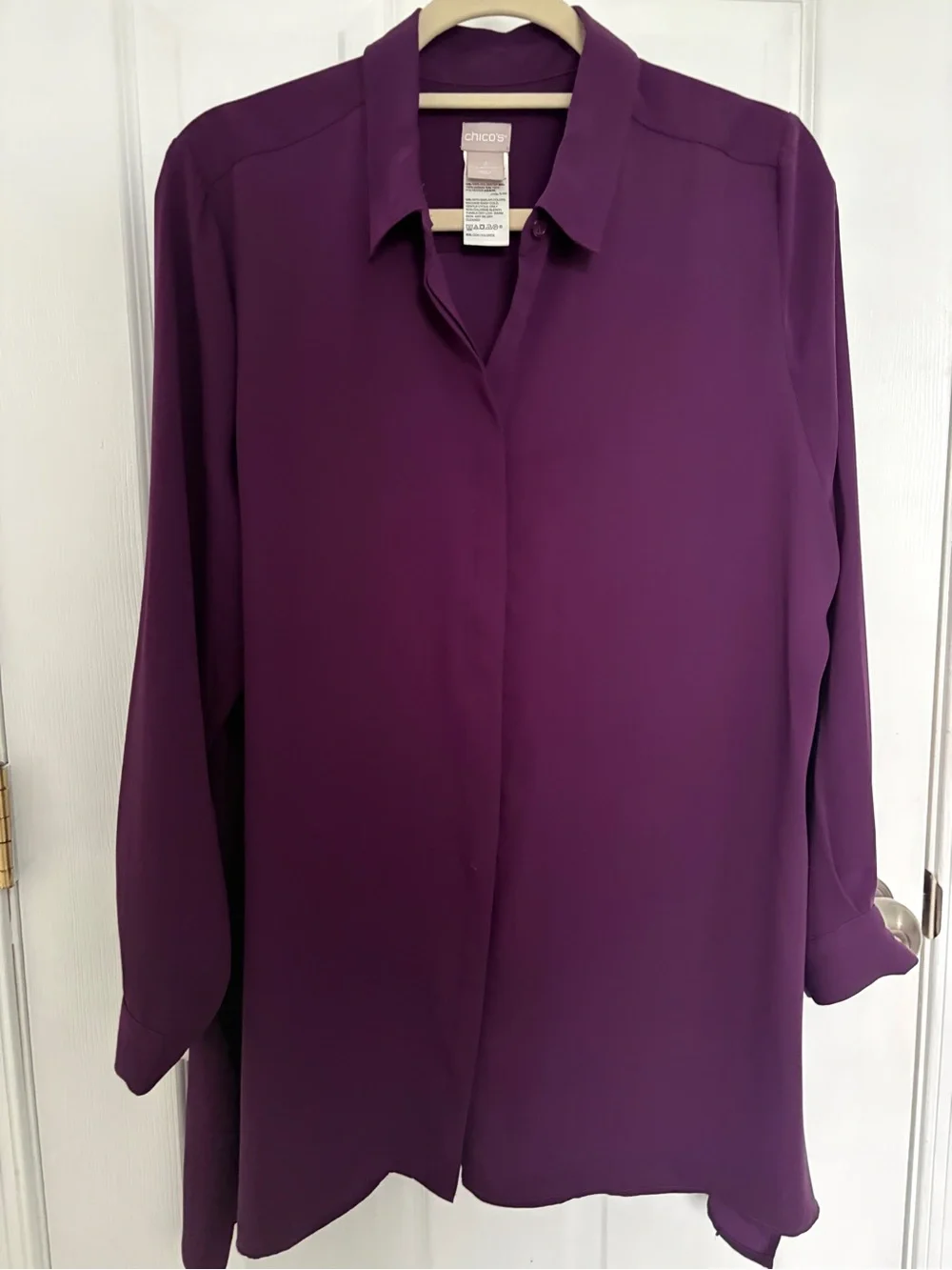 Chico's Purple Long-Sleeve Tunic Tops#0354